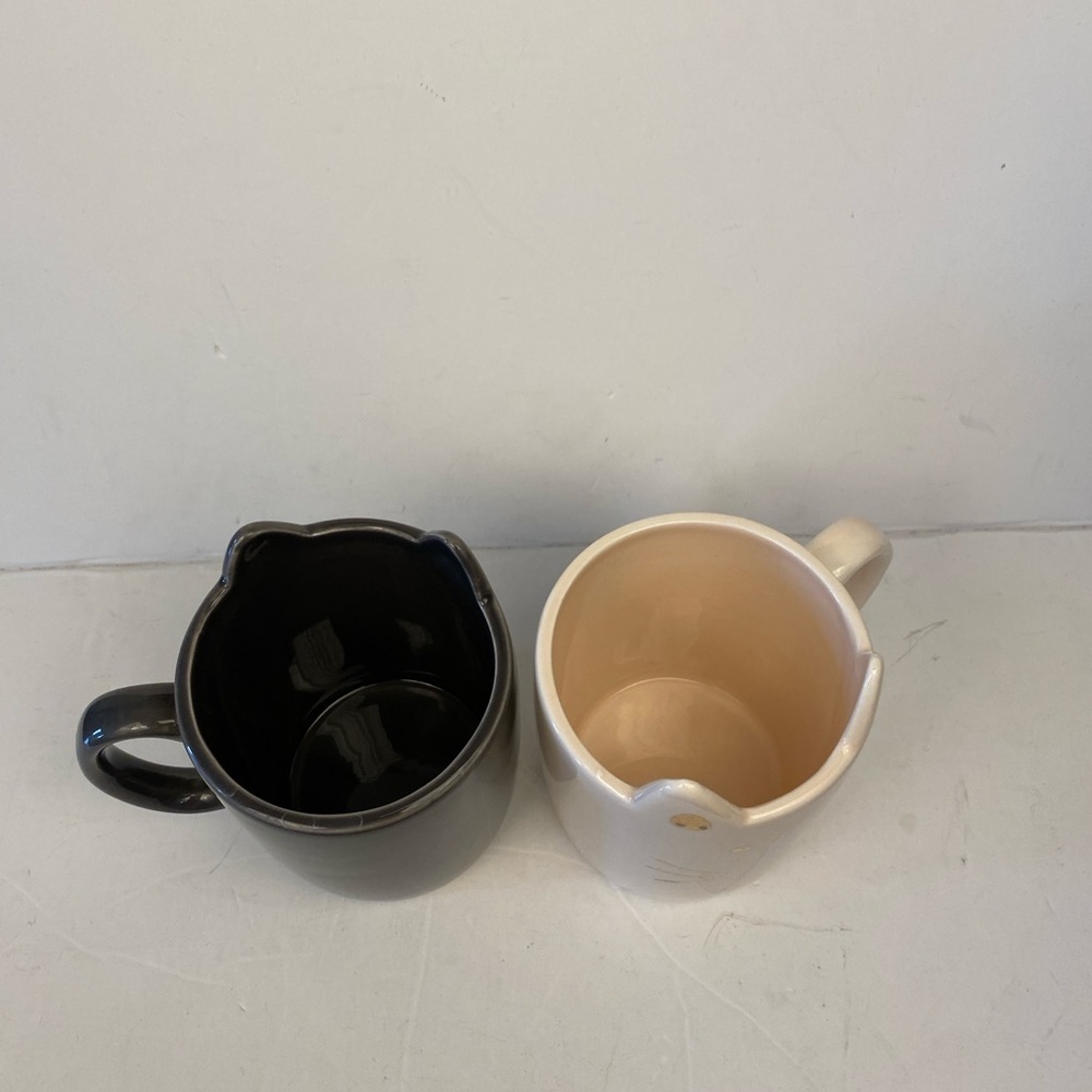 Cat cup set of 2 maison du monde kitten ears mug grey and cream ceramic 10 oz - Picture 3 of 6